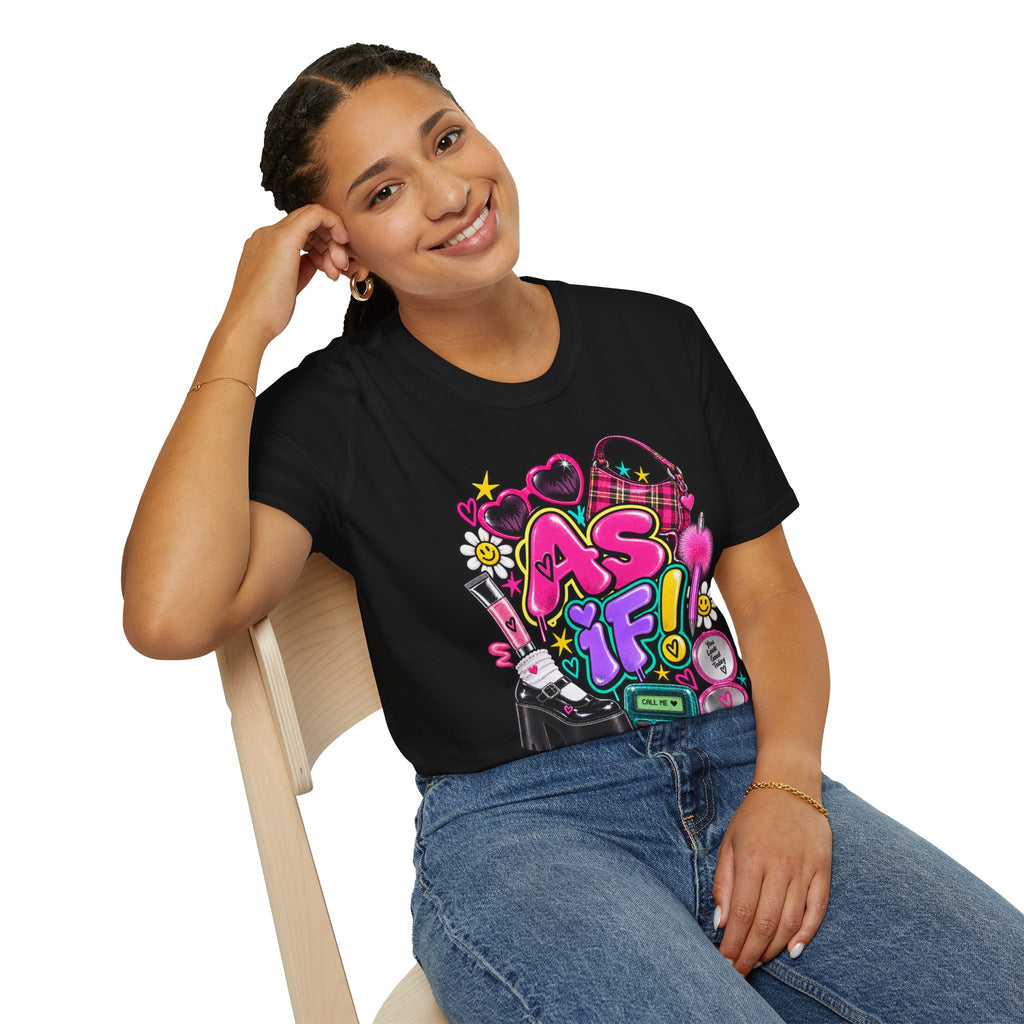 As If! Graphic Tee | 90s Y2K Retro Print, Heart Sunglasses, Plaid Bag | 90's 00's Hip Hop Pop Culture Nostalgia