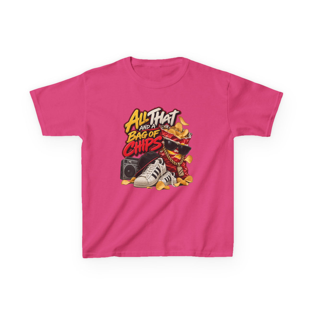 All That and a Bag of Chips Kid Tee | Retro Chips Cartoon Snack Design | 90's 00's Hip Hop Pop Culture
