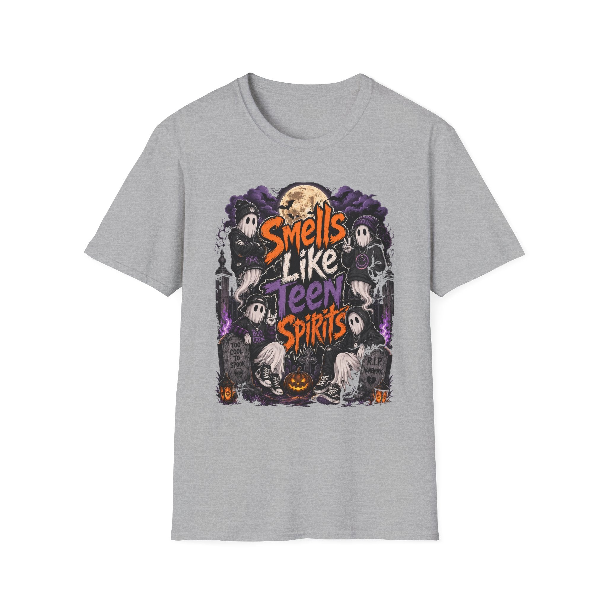 Smells Like Teen Spirits T-Shirt | Halloween Ghosts Moon Pumpkin Hip Hop | 1990's 2000's Nostalgia Throwback