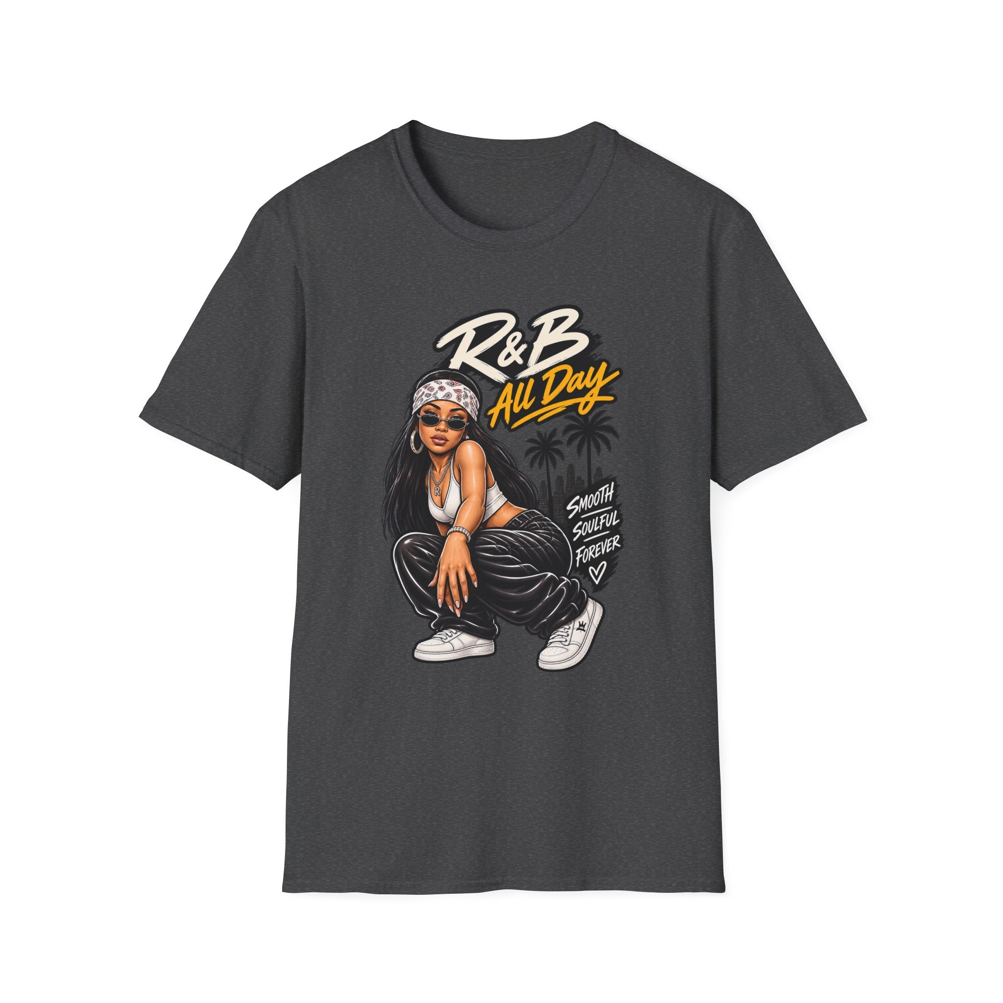 R&B All Day Graphic T-Shirt | Hip Hop Girl Palm Trees Urban Vibe Aaliyah esc | 1990's 2000's Nostalgia Throwback