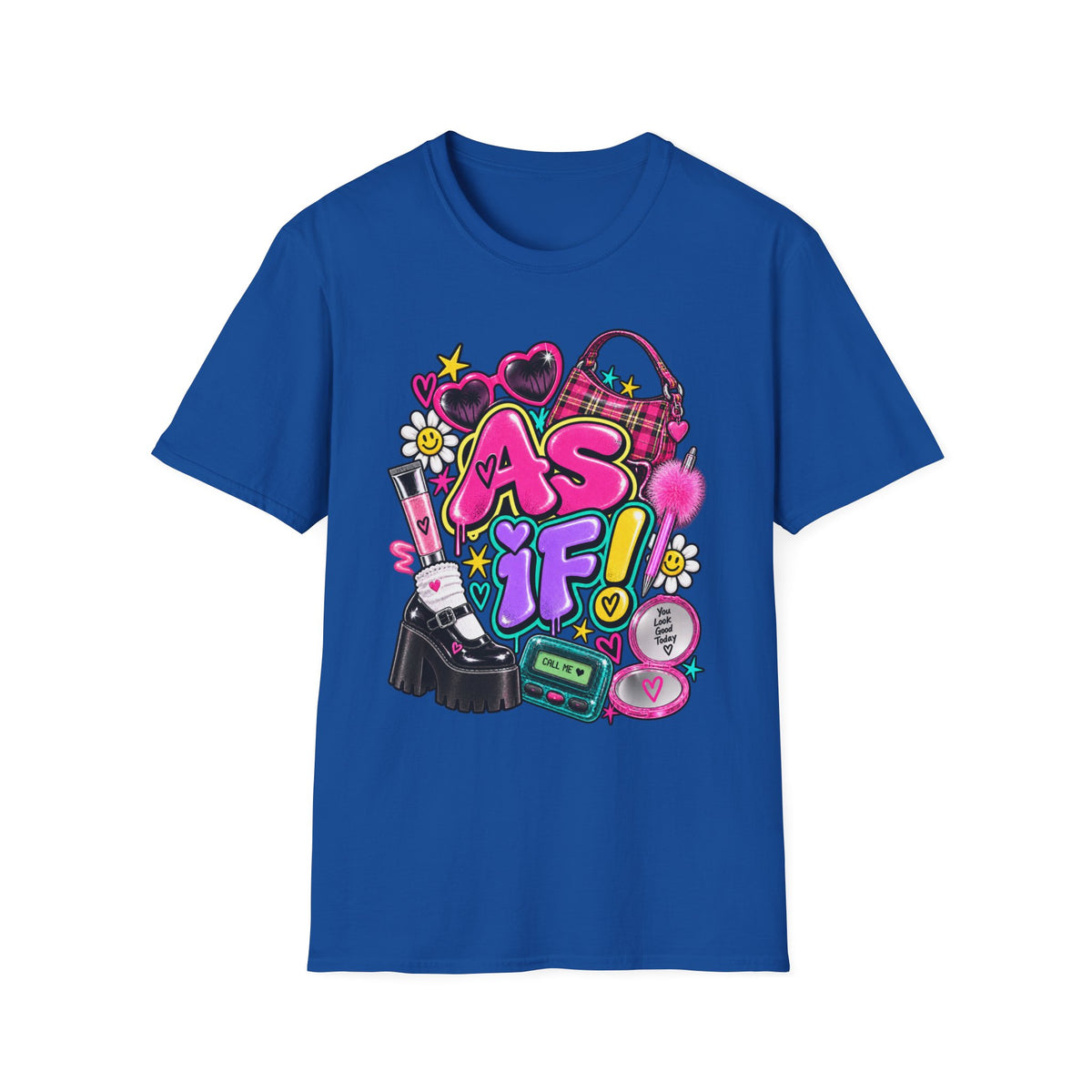 As If! Graphic Tee | 90s Y2K Retro Print, Heart Sunglasses, Plaid Bag | 90's 00's Hip Hop Pop Culture Nostalgia