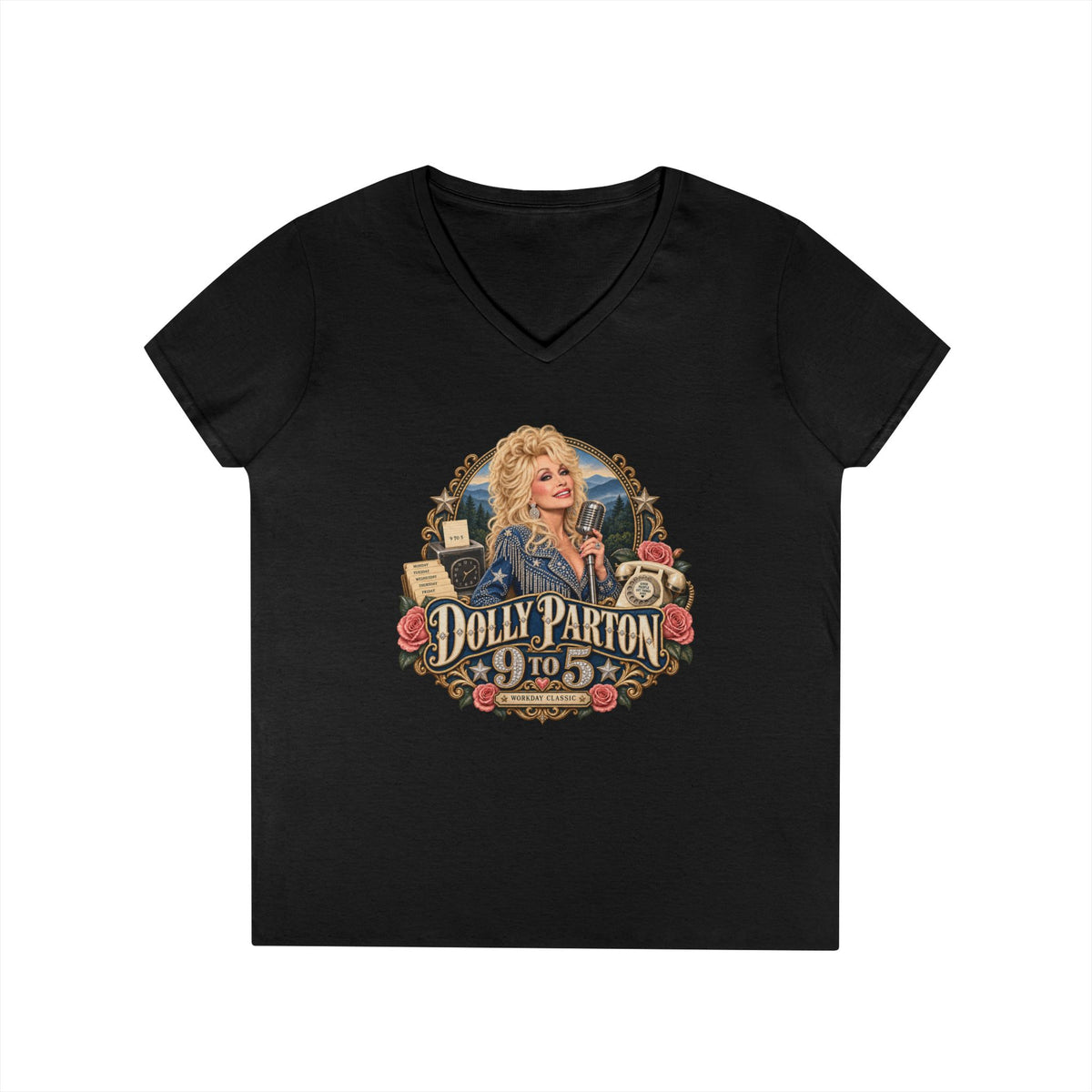 9 to 5 Retro Country Music V-Neck T-Shirt | Vintage Singer Graphic | Dolly Parton Tribute Memorial